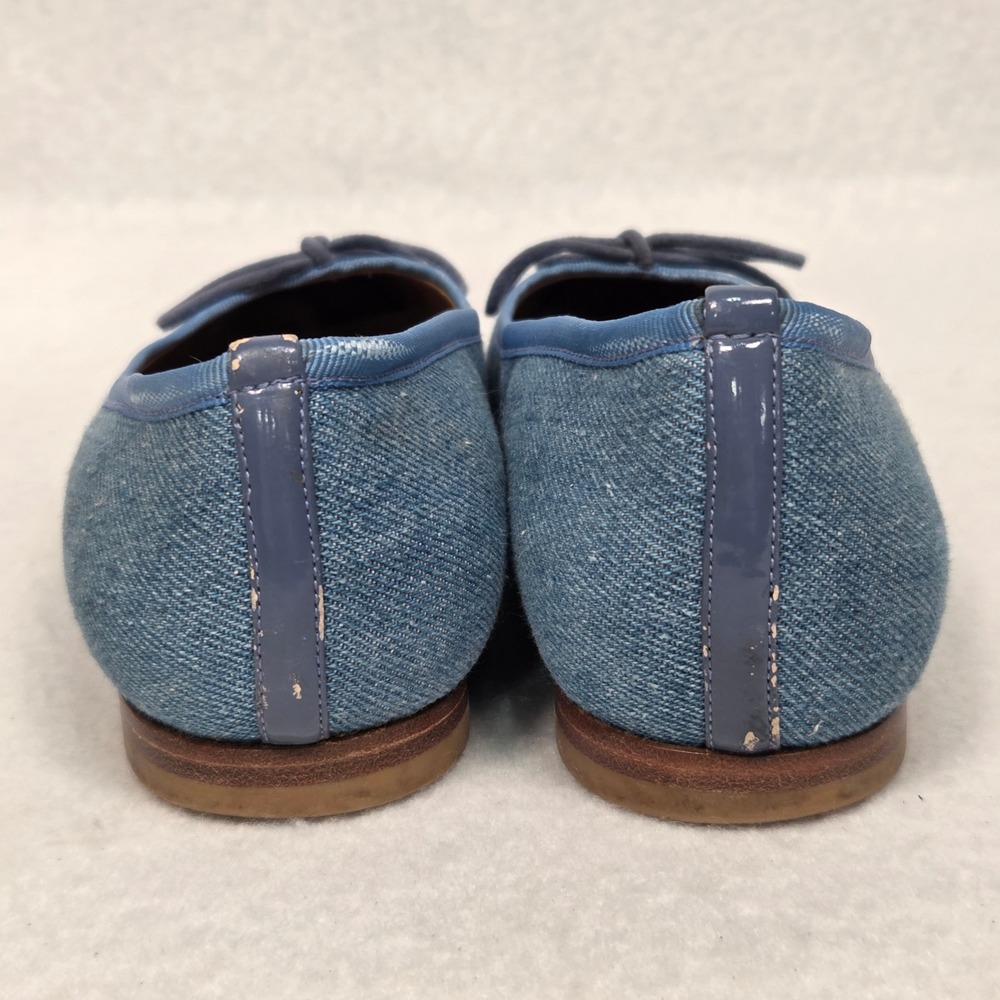 Margaux Ballet Flats Womens 8 Blue Denim Pointed Toe Bow Leather Lined Handmade - Picture 4 of 15